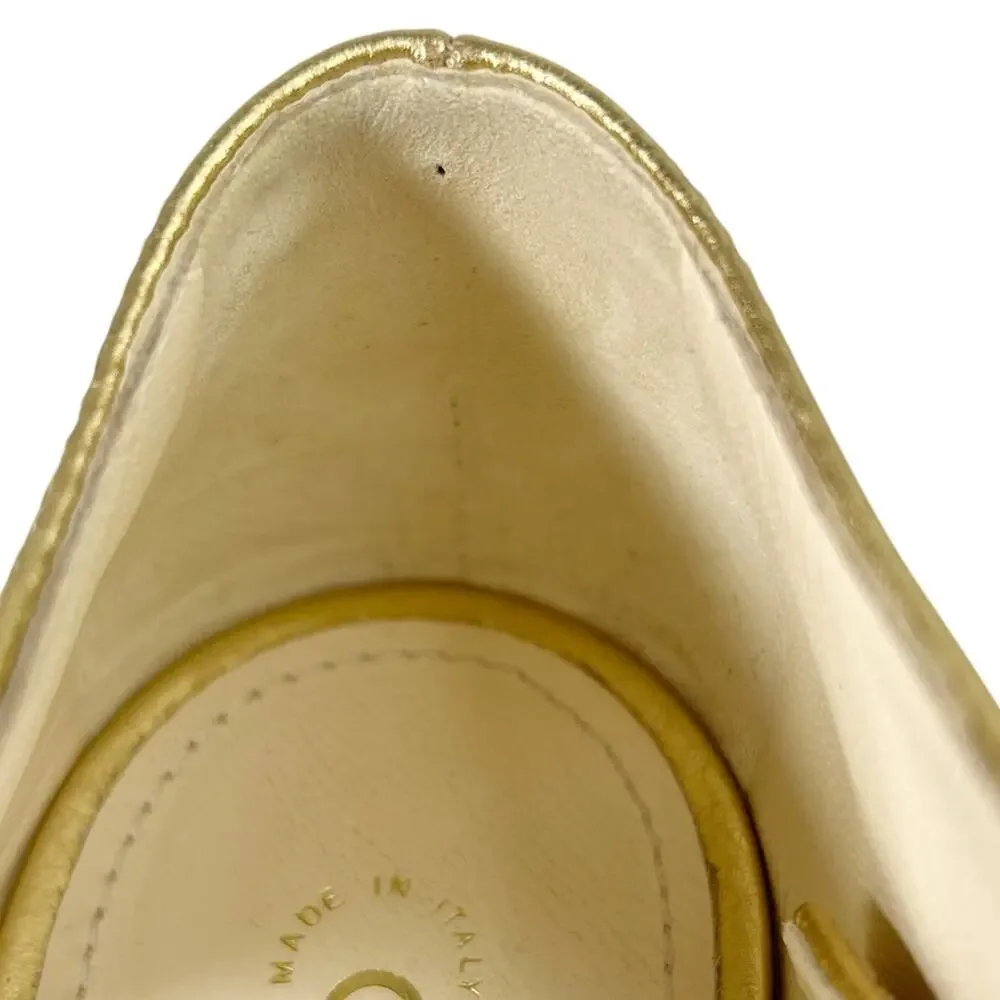 CHANEL Gold Metallic Leather Chain Accent Interlocking CC Flat Sandals